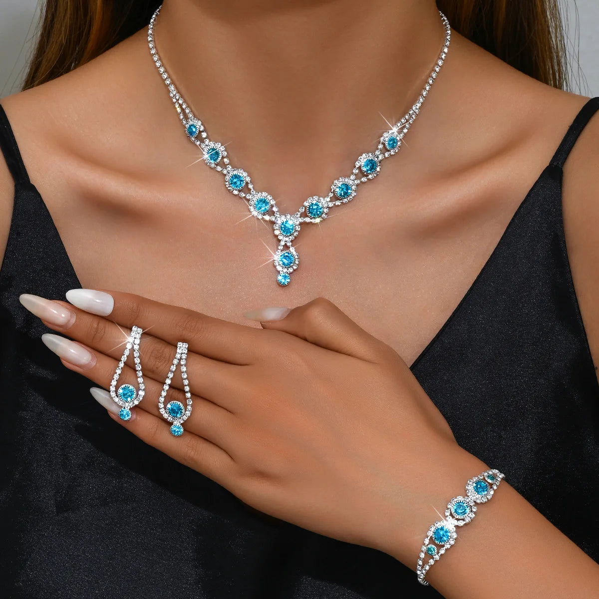 3 Piece Crystal Jewelry Set Necklace Earrings Bracelet – Tulle Lux