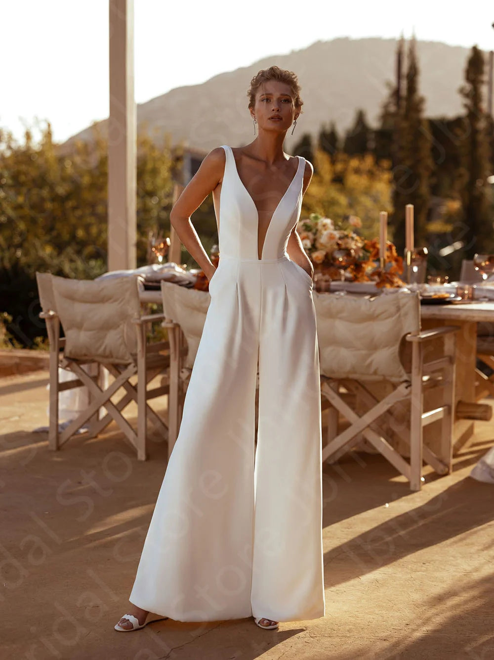 dress pant suits for a wedding Wedding Jumpsuit Dress Bridal Gown Pants Suit with Cape – Tulle Lux Bridal  Company