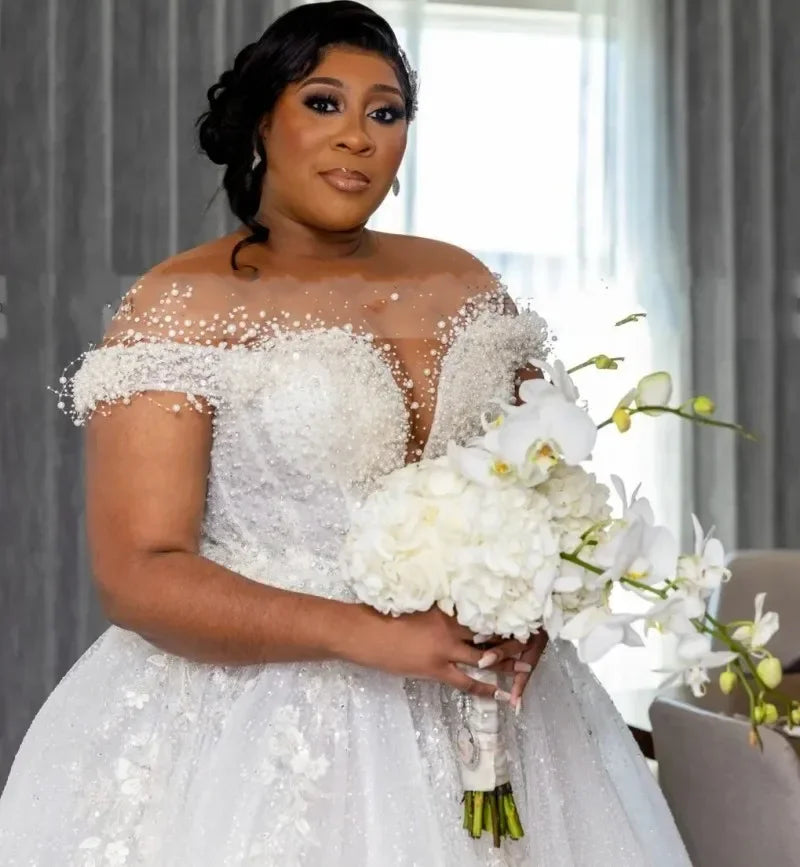 Boho Wedding Dress A Line Beaded Sequins Pearl Bridal Gowns – Tulle Lux Bridal Company