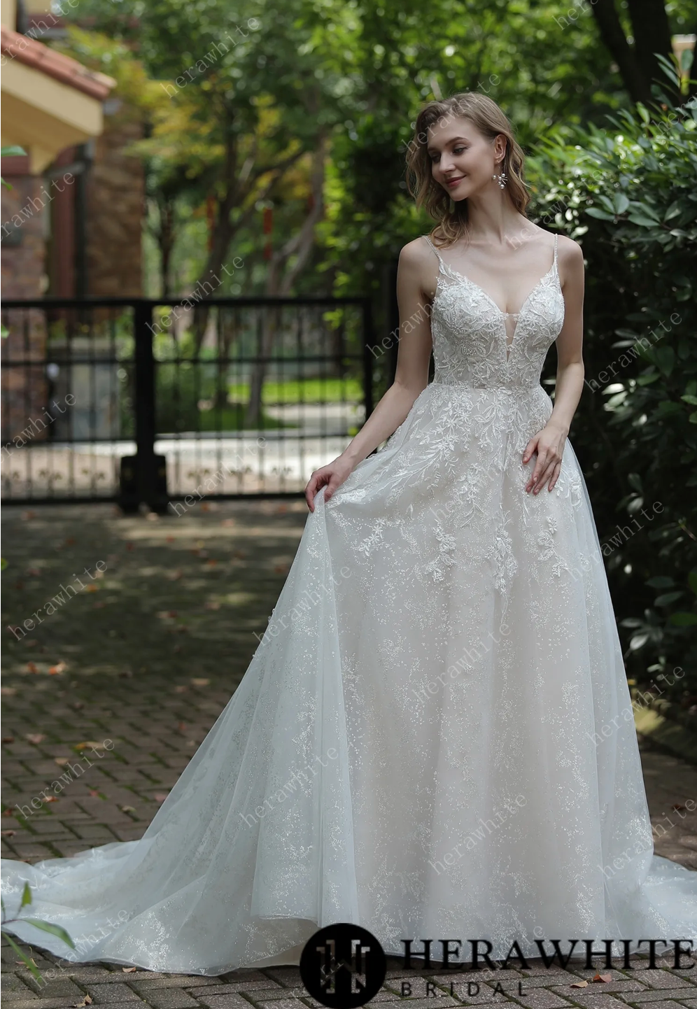 Wedding Dress Sparkly A-Line with Beaded Spaghetti Straps 2 / Ivory/Champagne