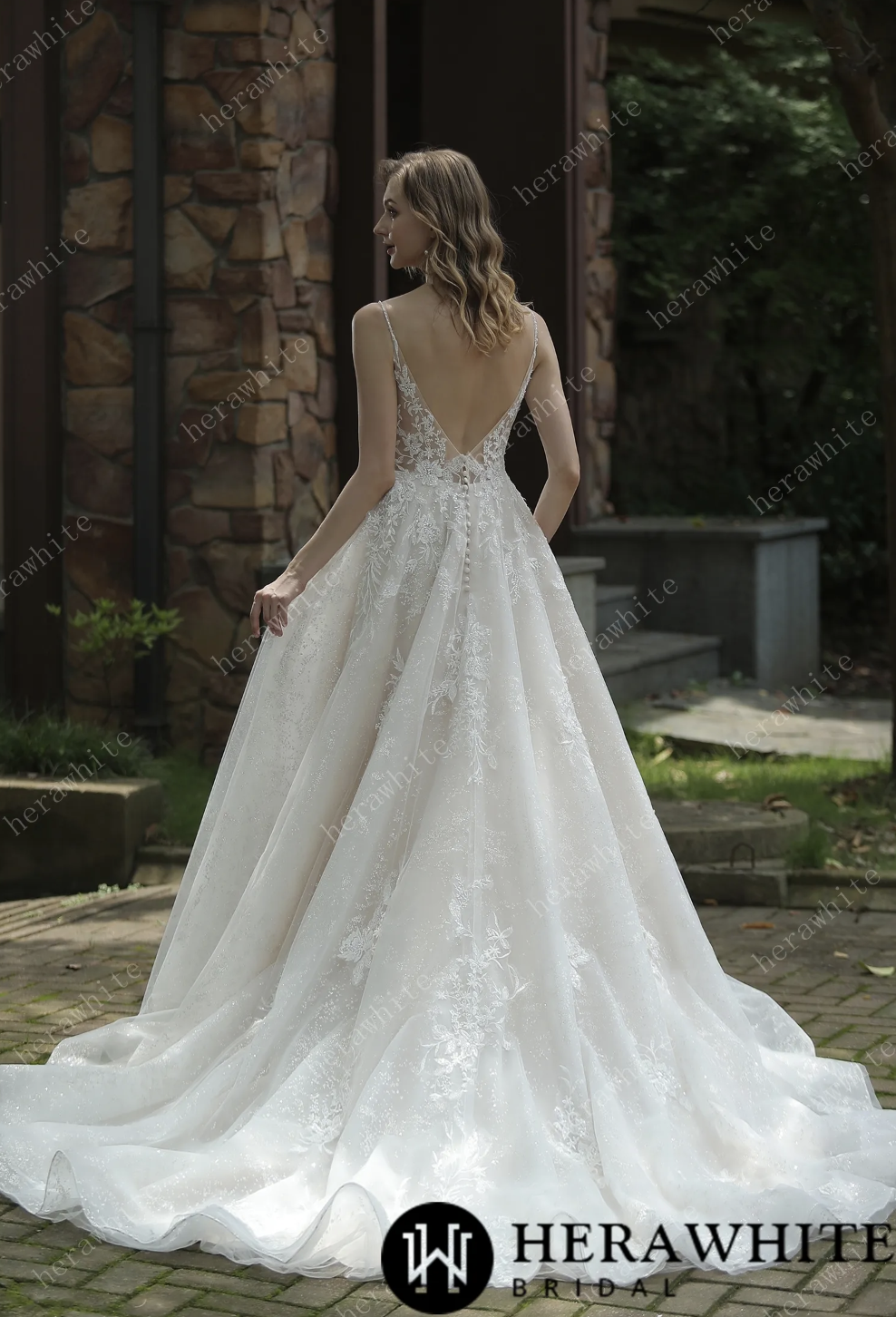 Wedding Dress Sparkly A-Line with Beaded Spaghetti Straps 2 / Ivory/Champagne