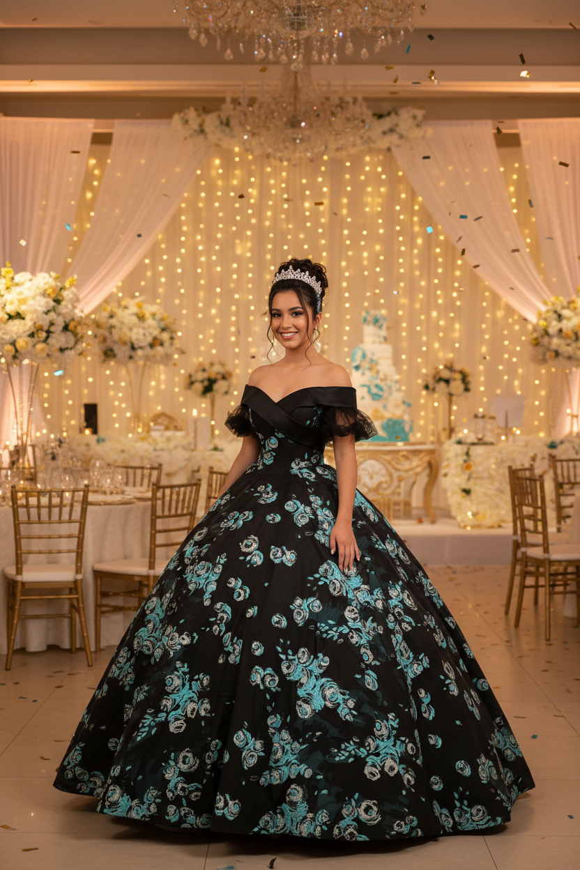 Quinceanera Dress Black With Blue Ball Gown Same As Photo / 8