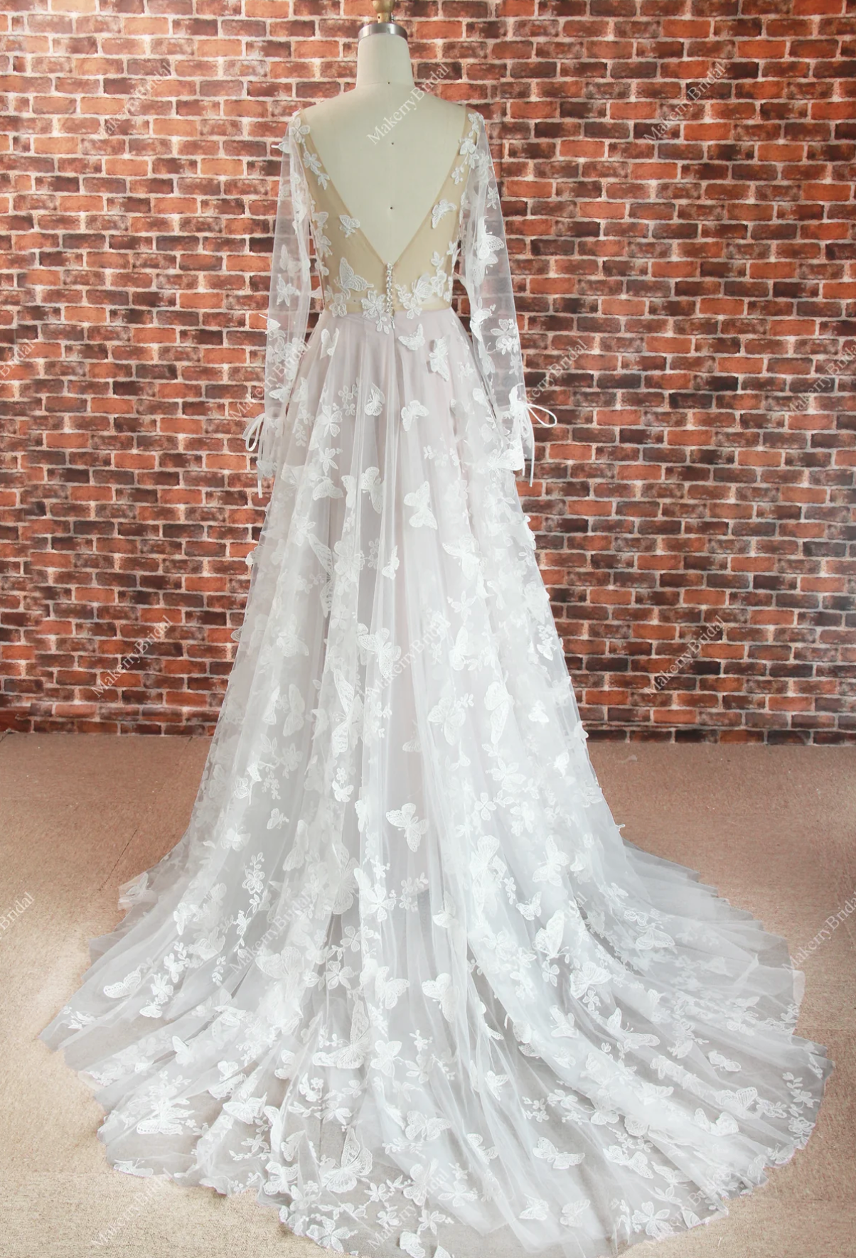 Wedding Dress Boho Lace Butterfly Pattern With Long Sleeves – Tulle Lux  Bridal Company