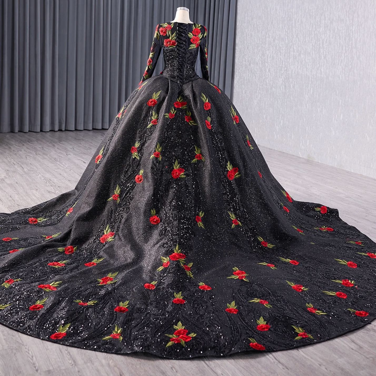 Quinceanera Dress Red Rose Black Ball Gown Same As Photo / 6 Quinceanera Dress Red Rose Black Ball Gown Same As Photo / 6