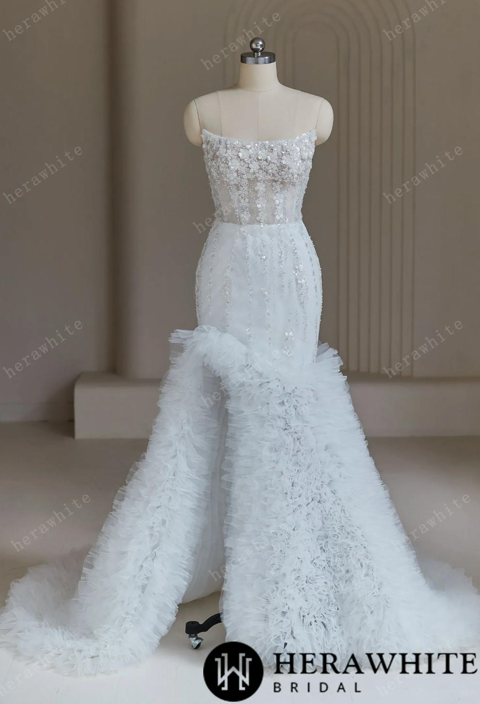 Beaded Mermaid Wedding Dress With Cascading Ruffles Same As Photo / 12