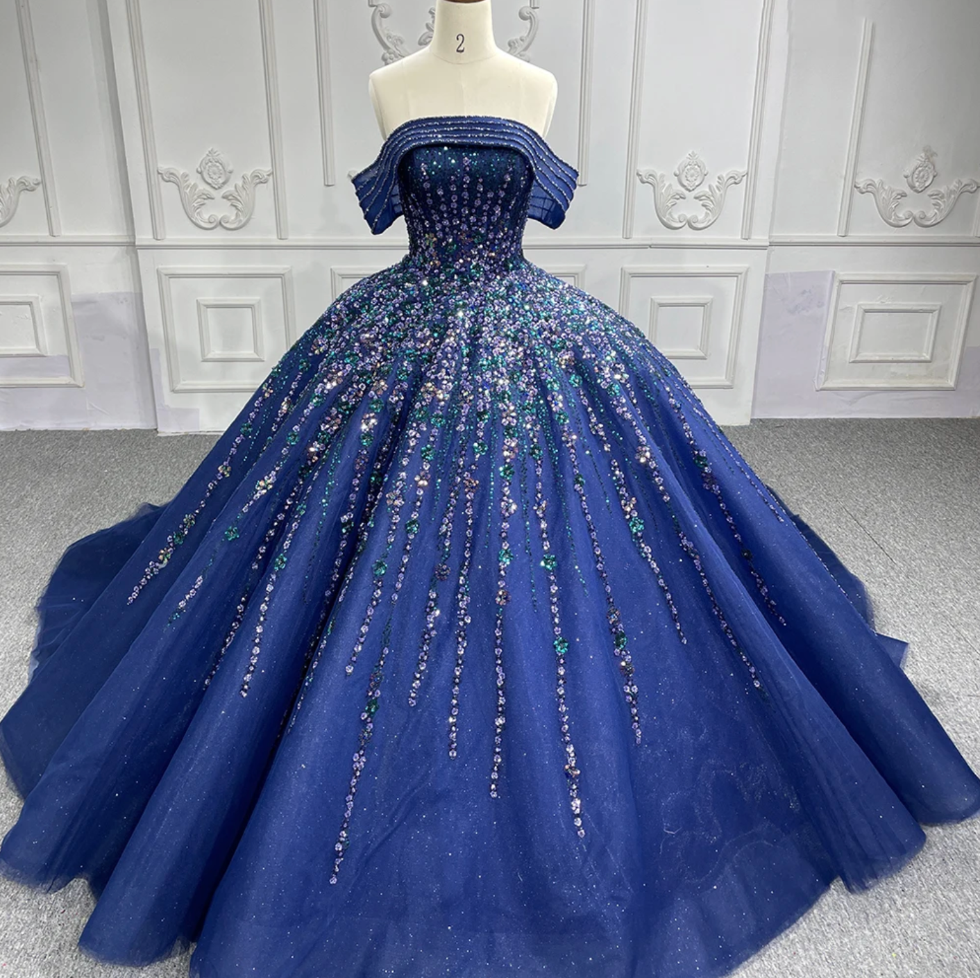 Quinceanera Dress Blue Organza Bll Gown With Train – Tulle Lux Bridal  Company