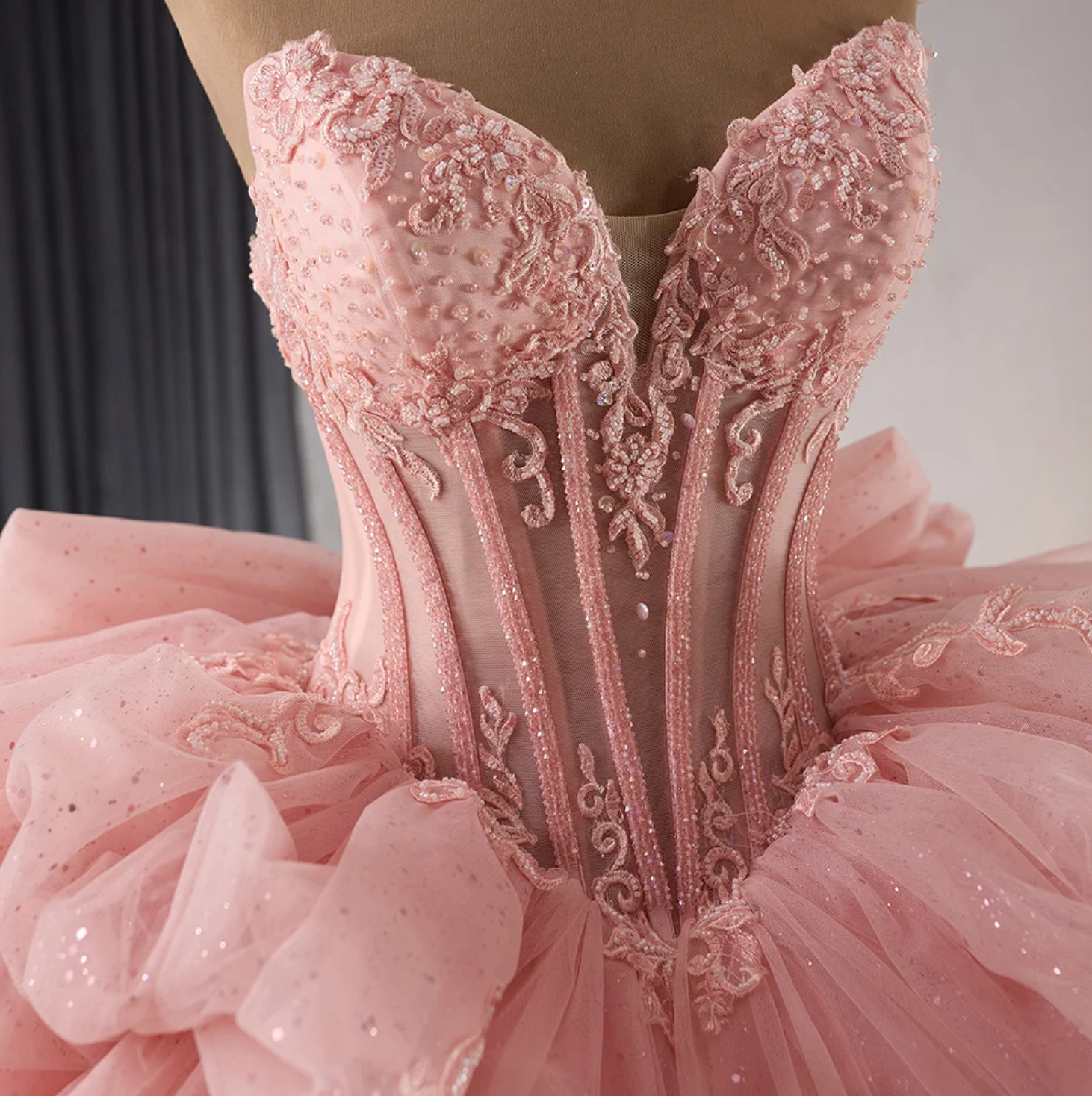 pink glitter quince dress Quinceanera Beaded Tulle Ball Gown Same As Photo / 6 Size:pl (12P/14P) LD_PART1_826 leaving a trail of Elizabeth K GL1912 Ball