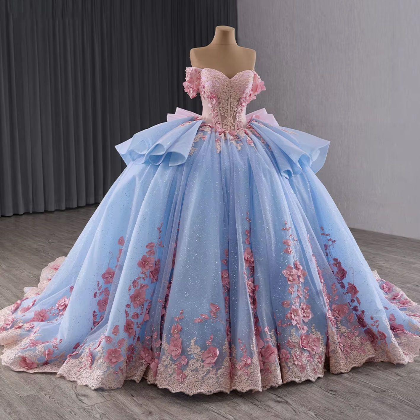 Quinceanera Dress Pink Blue Beaded Chiffon Ball Gown Same As Photo / 16