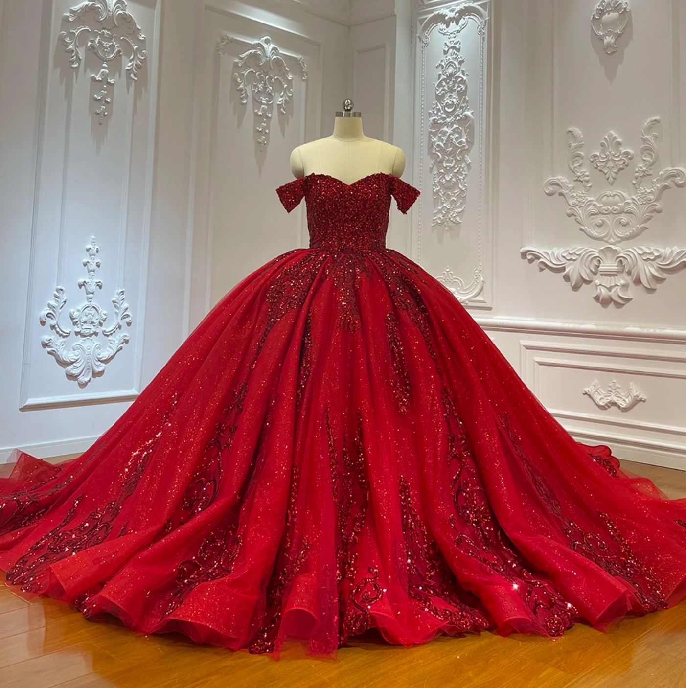 Quinceanera Dress Red Sparkly Sequins Ball Gown – Tulle Lux Bridal Company