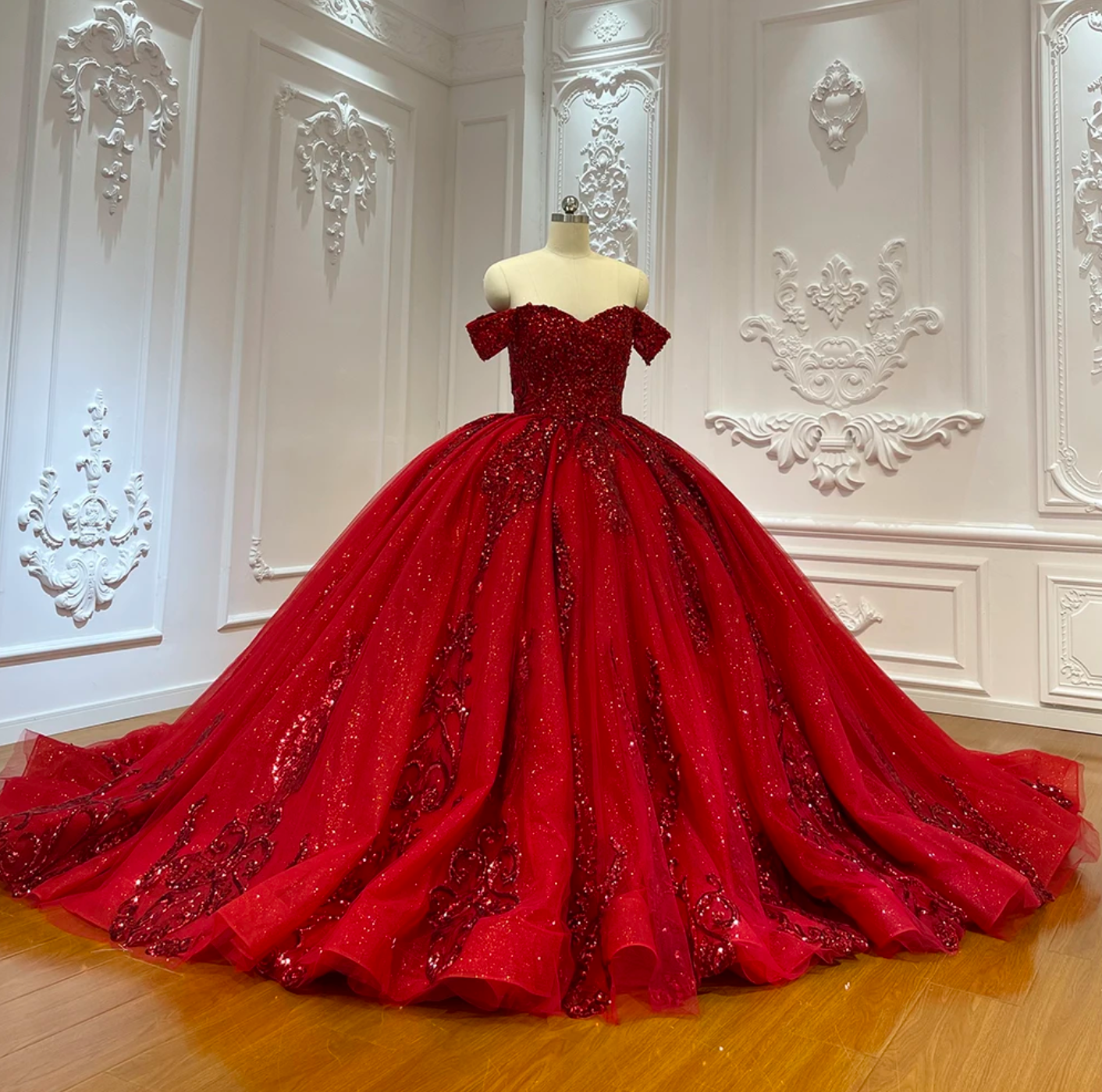 Quinceanera Dress Red Sparkly Sequins Ball Gown Same As Photo / 2
