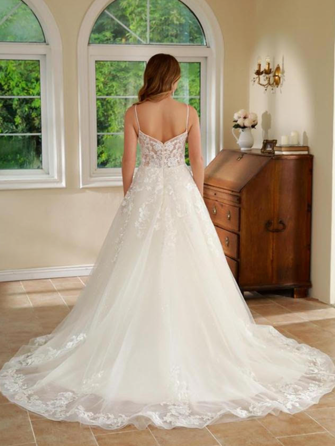 a line princess tulle wedding dress Rosa Clar Ember Lace & Tulle A-Line Princess Wedding Dress, US 22