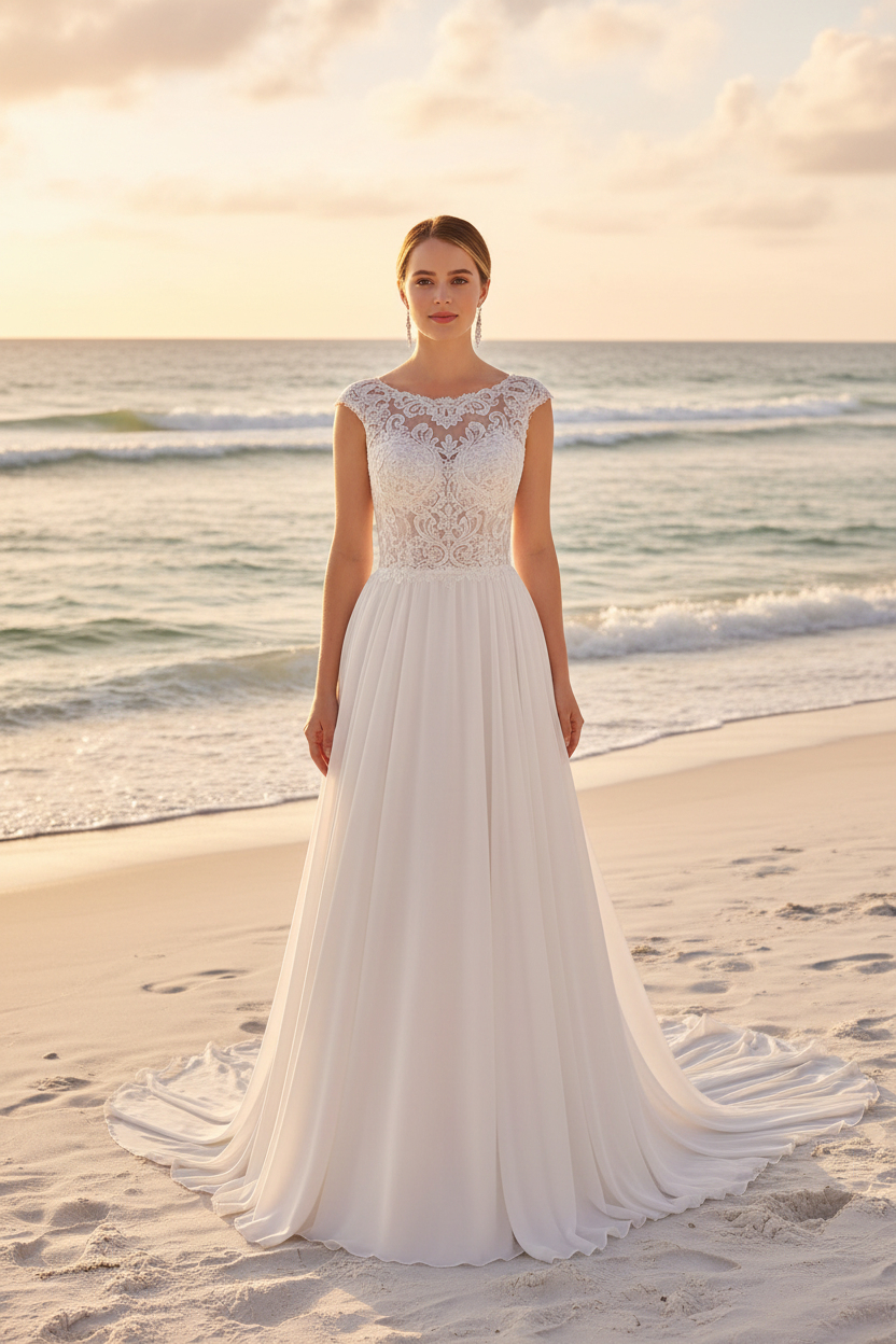 fit and flare chiffon wedding dress & Bridal Lace Gown 尺寸:customize RH: 5_9 Karen Kane Women's Embellished Lillian west
