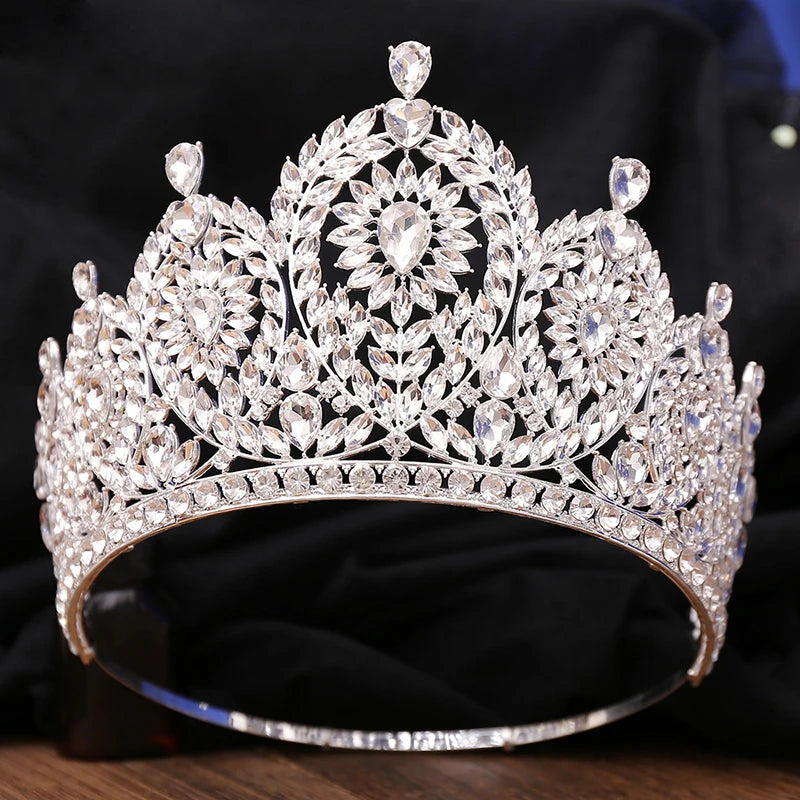 thumbnail image 2 of 22cm Crystal Tiara Crown – Queen, Wedding, Pageant, Prom – Huge, Adult Size 2 of 5