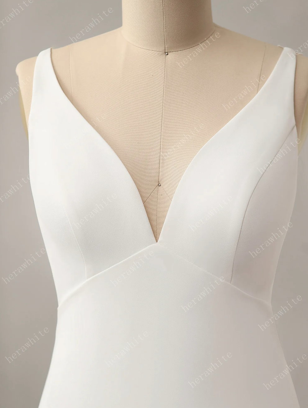 Crepe Lace Wedding Dress Empire Waist Illusion Back Bridal Ivory / 14