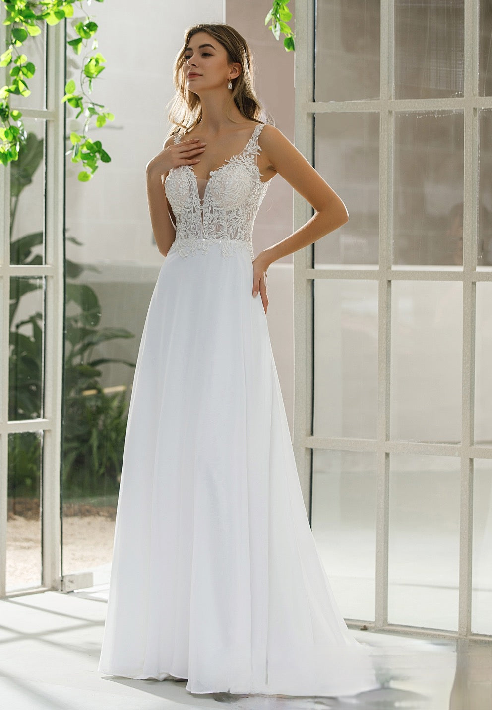 Wedding Dress Satin Lace A Line Bridal Gown Chiffon Skirt  Tulle Lux Bridal  Company