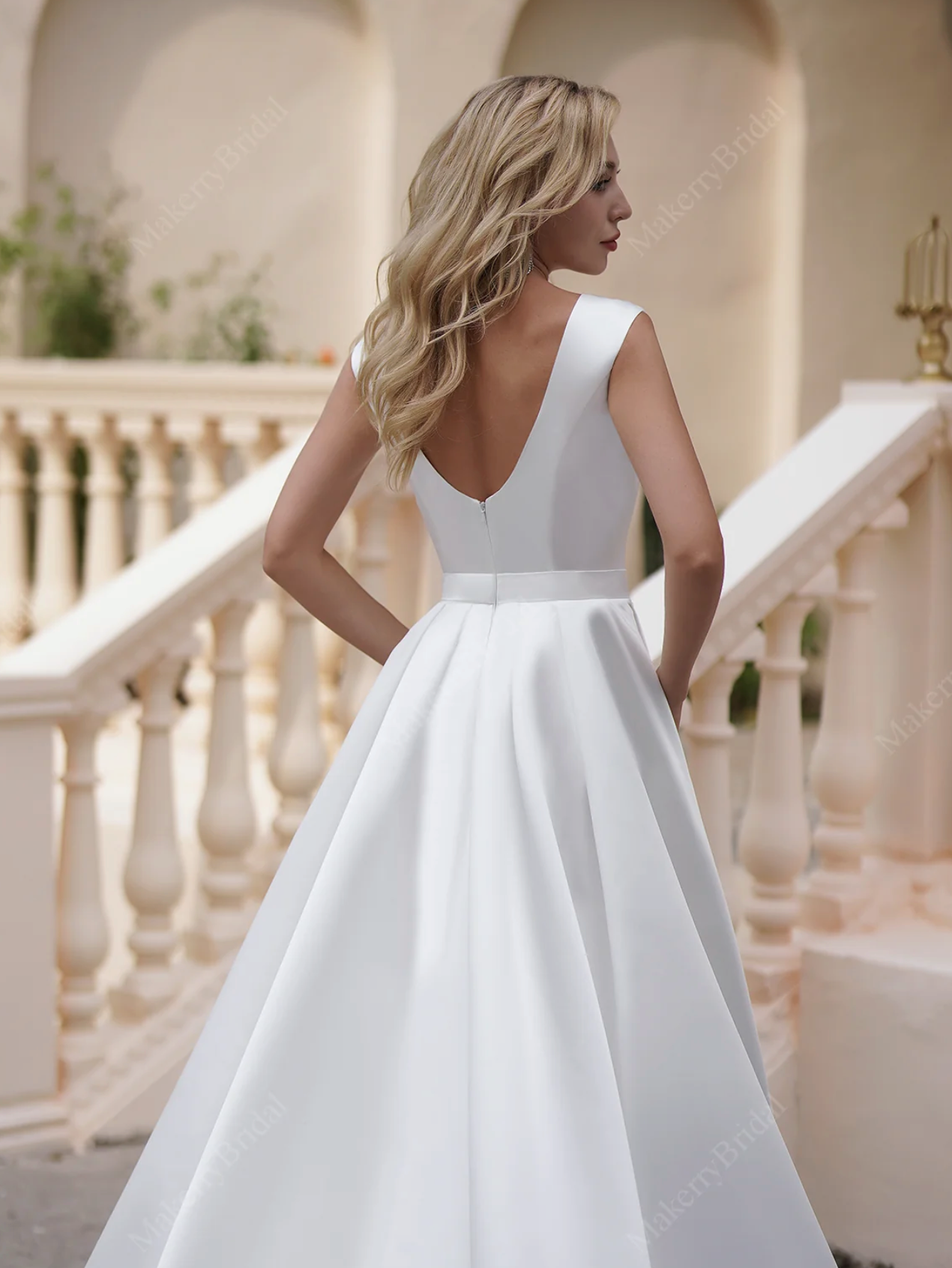 Wedding Dress Satin A-Line Bridal Gown With Pockets & Train