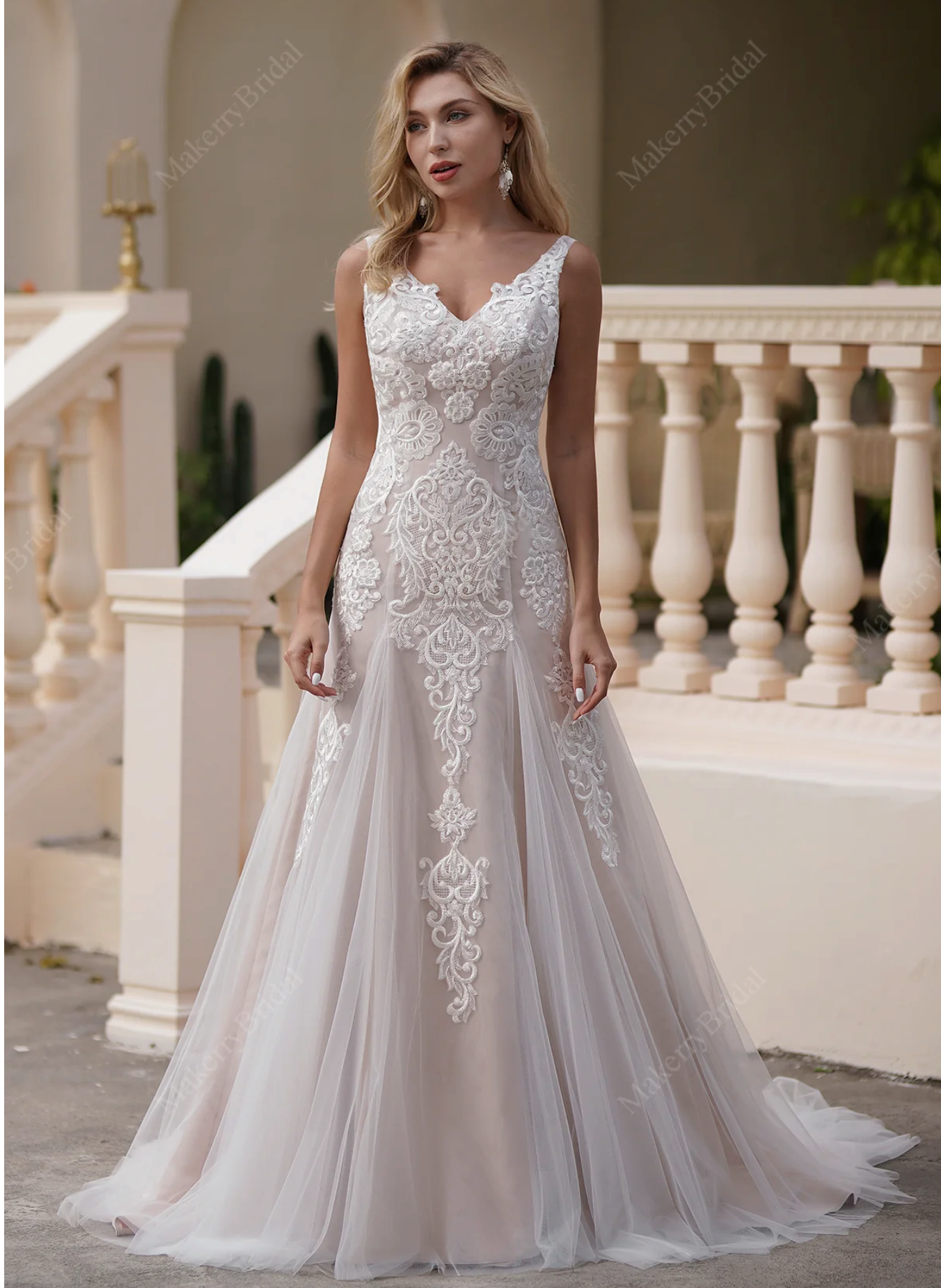 mermaid wedding dress pink Scalloped Lace Satin Bridal Gown Ivory/Pink / 14 Pattern_patchwork so when a purchase A masterpiece of elegance Anastasia Dress:Made In Portugal - HST6204.63.9090