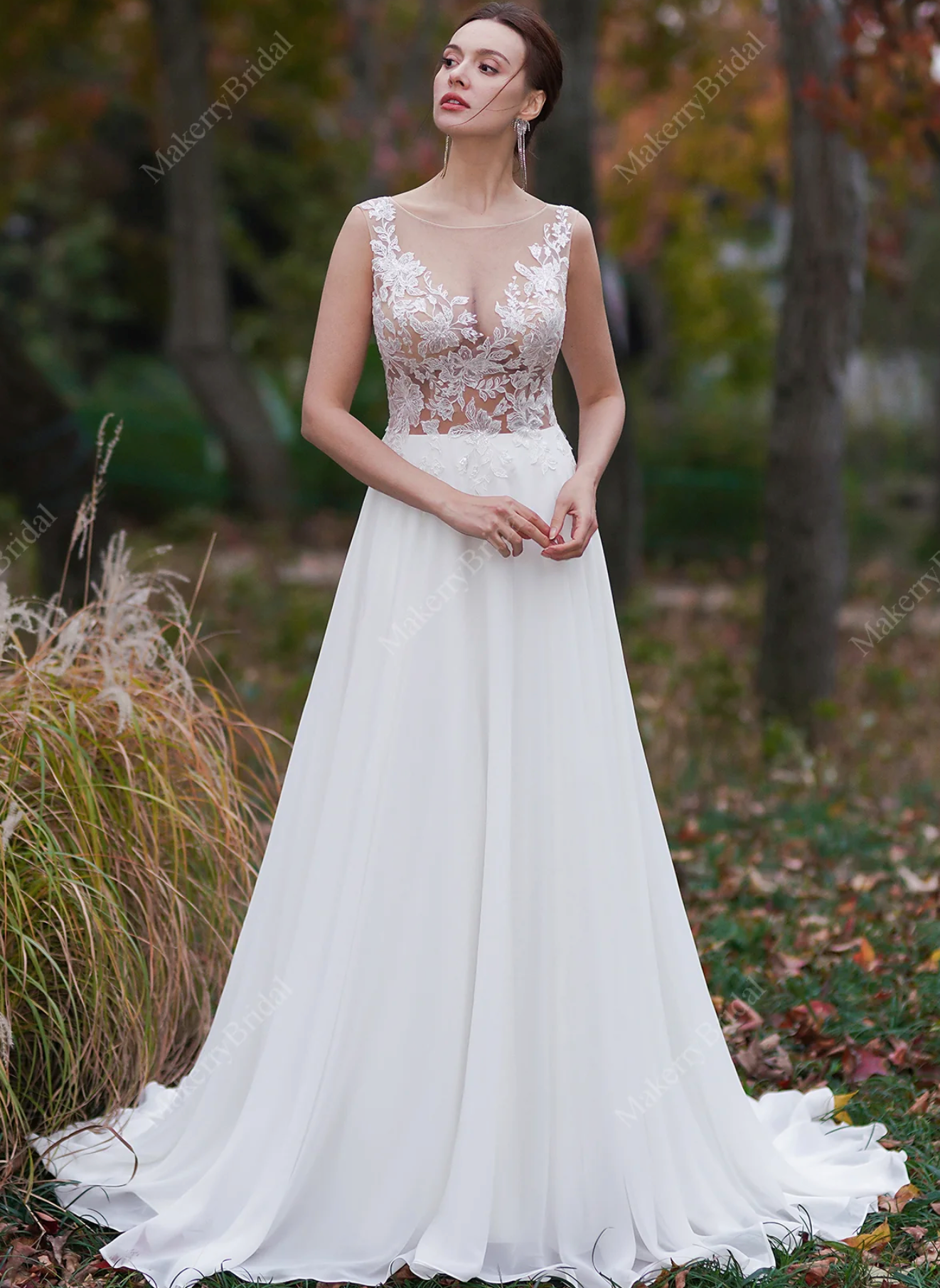 beach wedding dress with train Sheer Lace Tulle Bridal Gown Ivory / 18 Size:22-24 Winter Shop MICHAEL Michael Kors MK this party dress will