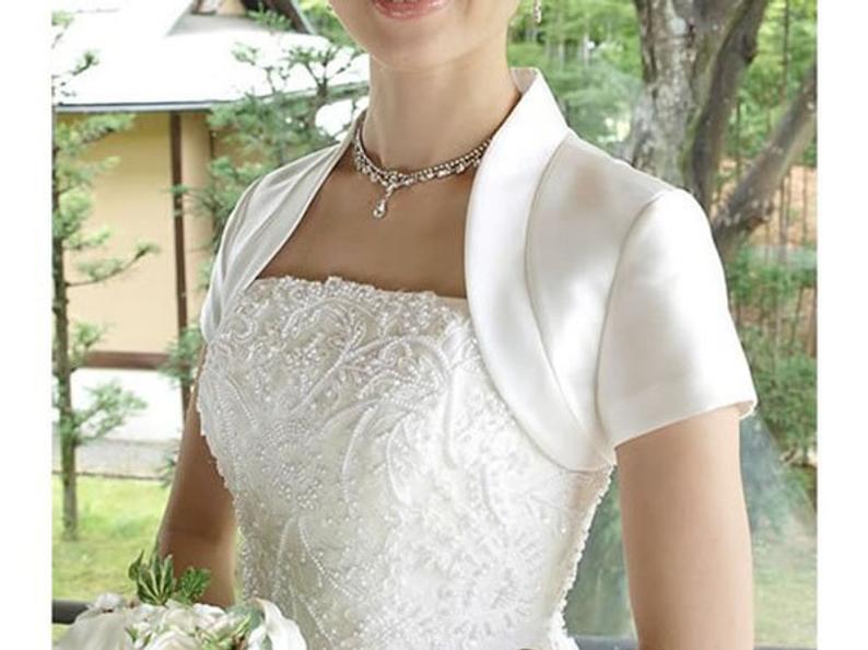 Satin Wedding Jacket Short Sleeves Bridal Bolero with Collar Red / 5XL