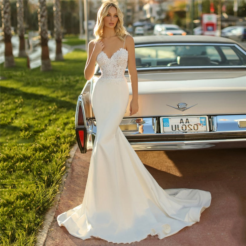 Boho Lace Wedding Dress Beach Bridal Mermaid Bridal Gown