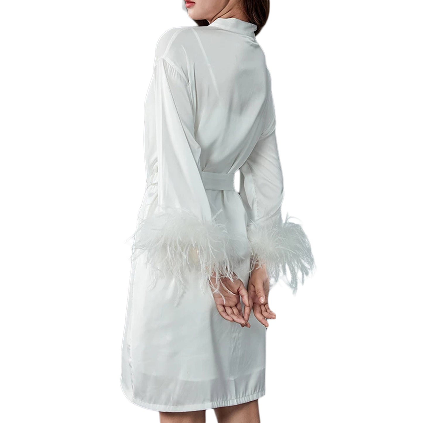 Short Satin Feather Honeymoon Robe