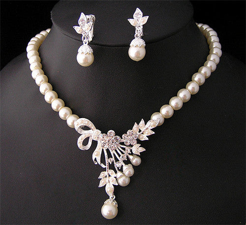 Wedding Bridal Necklace & Earring Faux Pearl Set