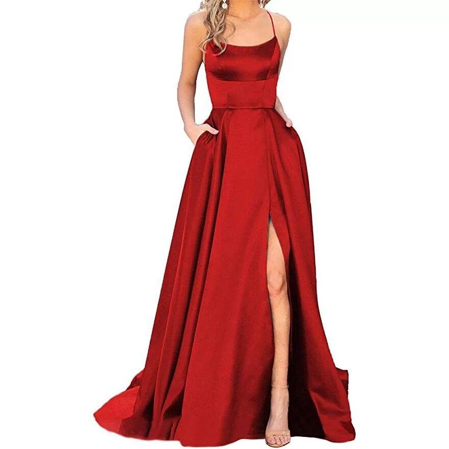 slimming bridesmaid dresses BABARONI BABARONI Stretch Satin Dusty Blue Bridesmaid Dresses One Shoulder Sweep Train Sleeveless Pleated with Slit Sheath, Dusty Blue / US0