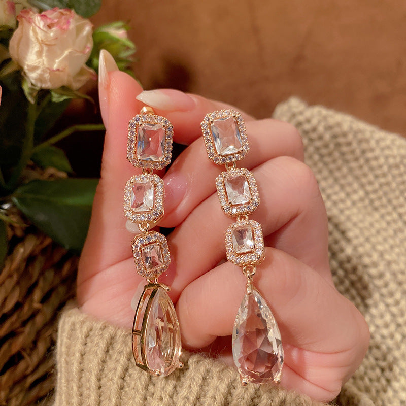 Ruby Crystal Drop Wedding Earrings Bridal Accesssories