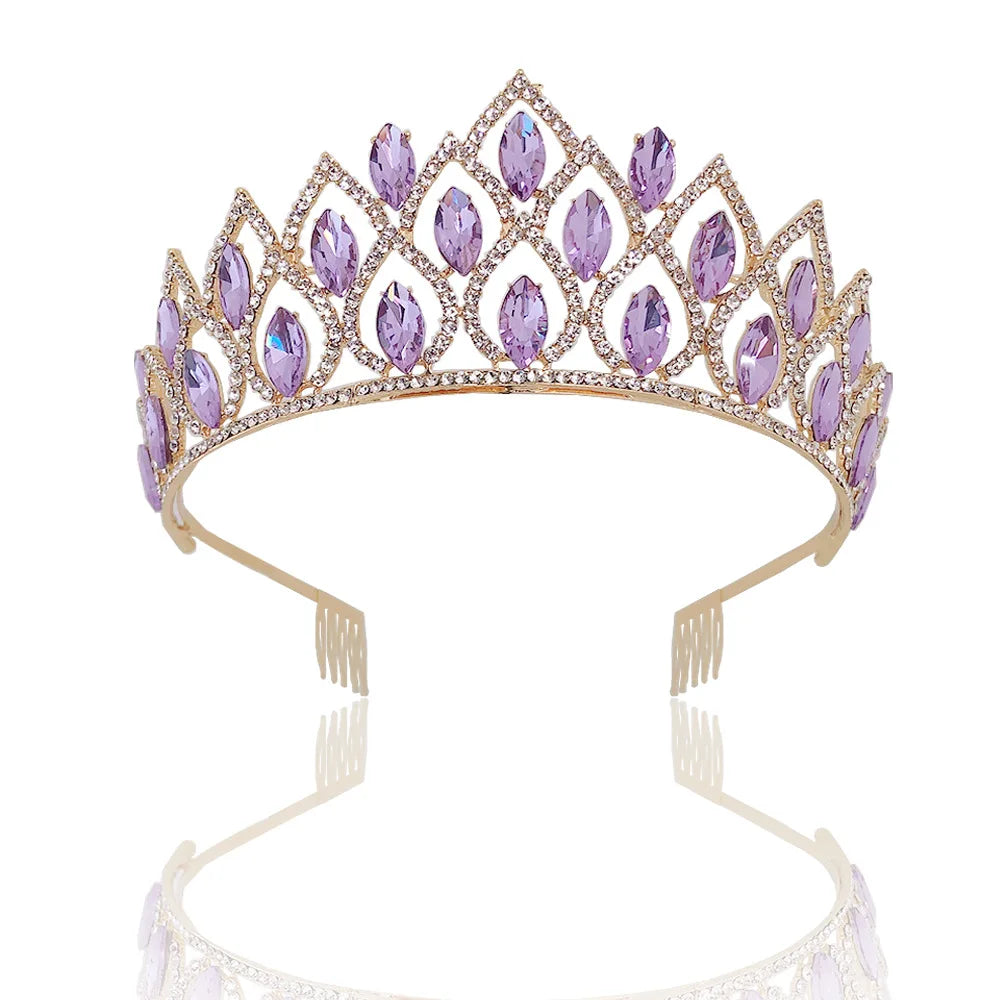 Quinceanera Tiara Crystal Rhinestone Crown Princess Hair Accessory, Experience the beauty and elegance of our Retro Violet Crystal Geometric 