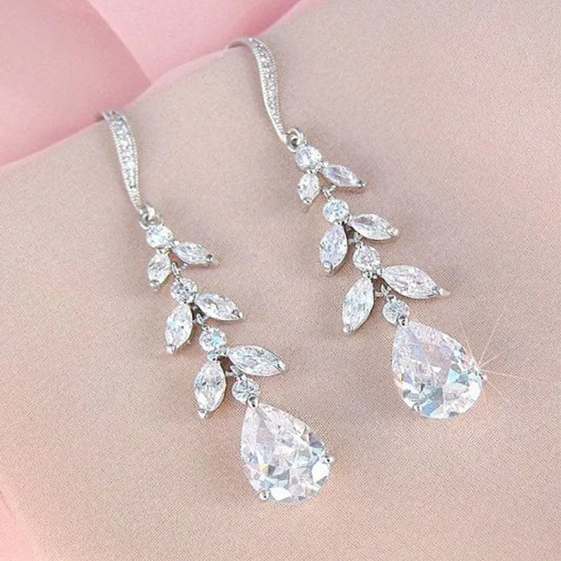 Crystal Cubic Zirconia Earrings Bridal Fashion Jewelry