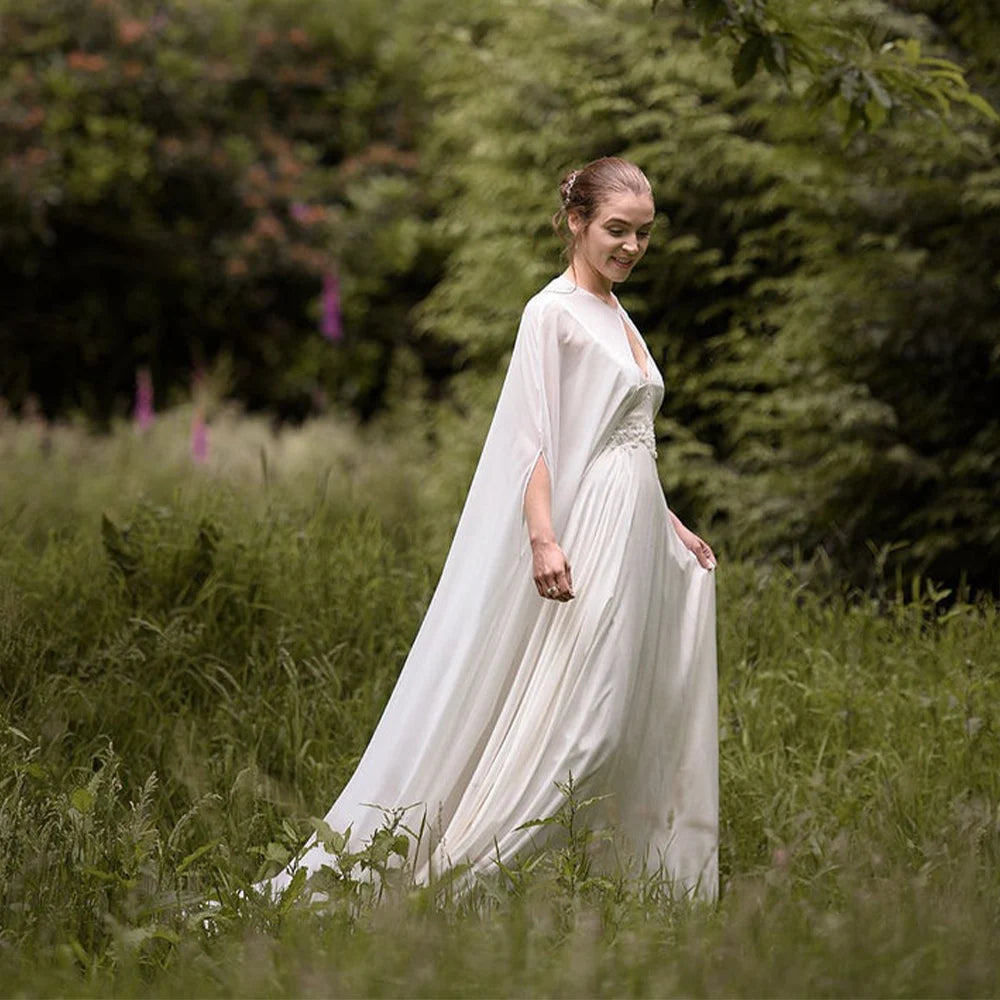 Chiffon Bridal Cape Long Party Cloak Soft Elegant Wedding Bolero, This exquisite wedding bridal chiffon cape is the perfect accessory for any luxurious event,