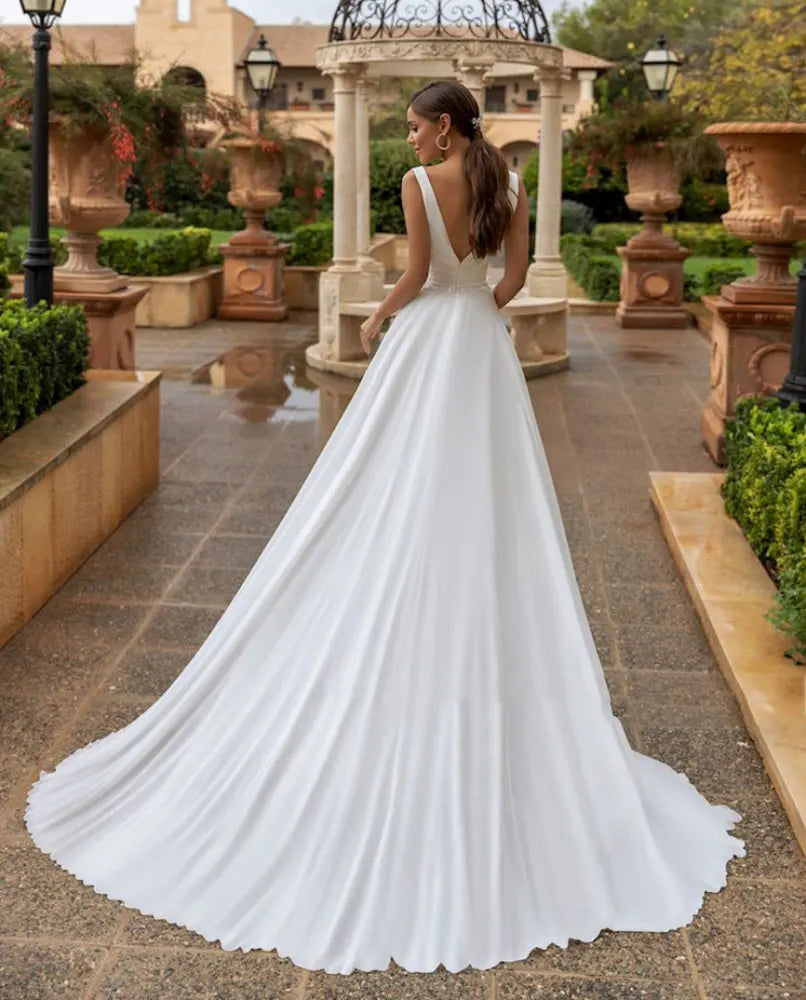 Modest Chiffon V Neck Sleeveless A Lin Beach Boho Wedding Dress