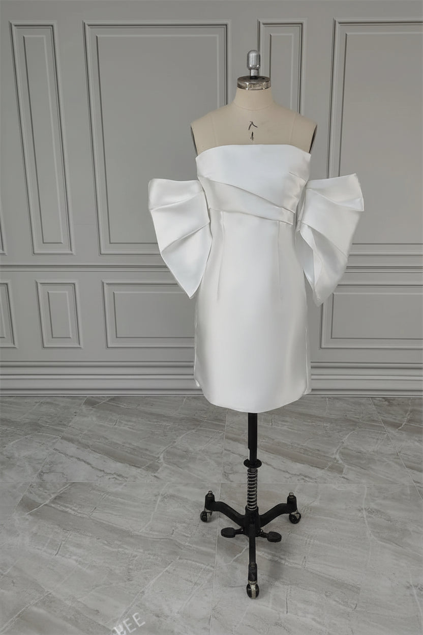 Short Sheath Puffy Sleeves Mini Wedding Dress