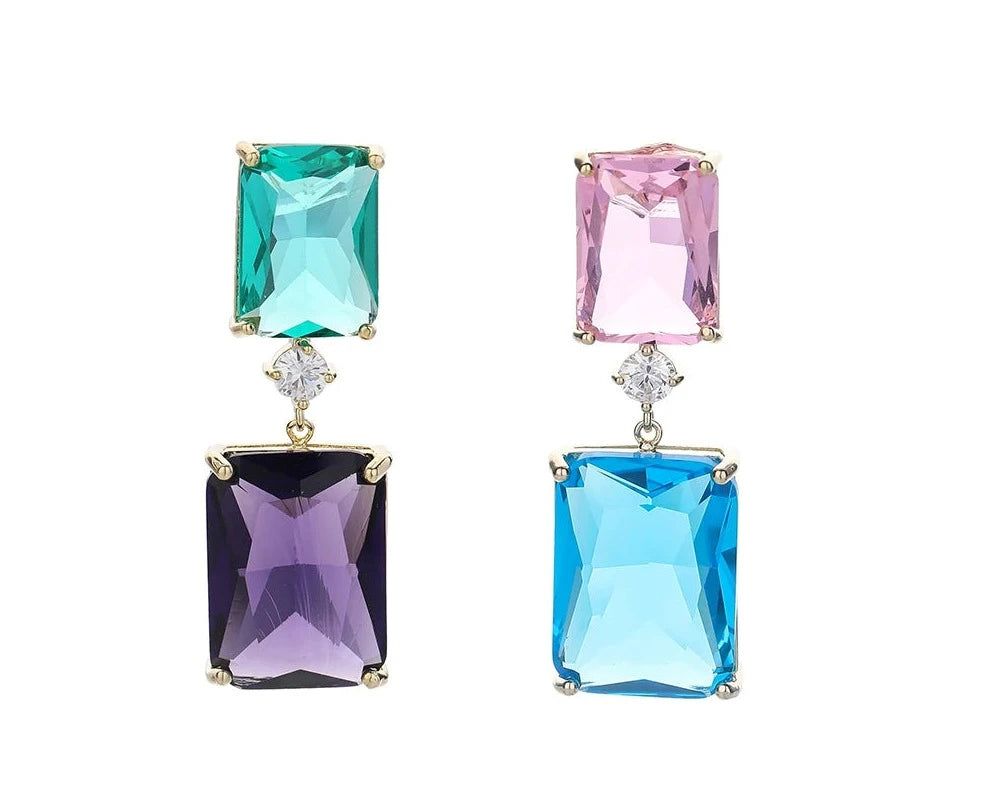 Square Cubic Zirconia Drop Earrings For Women Party Accessory, Indulge in luxury with our Square Cubic Zirconia Crystal Drop Earrings