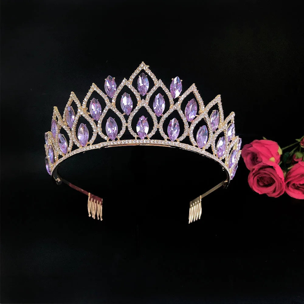 Quinceanera Tiara Crystal Rhinestone Crown Princess Hair Accessory, Experience the beauty and elegance of our Retro Violet Crystal Geometric 