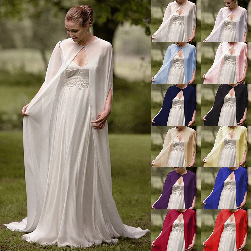Chiffon Bridal Cape Long Party Cloak Soft Elegant Wedding Bolero, This exquisite wedding bridal chiffon cape is the perfect accessory for any luxurious event,
