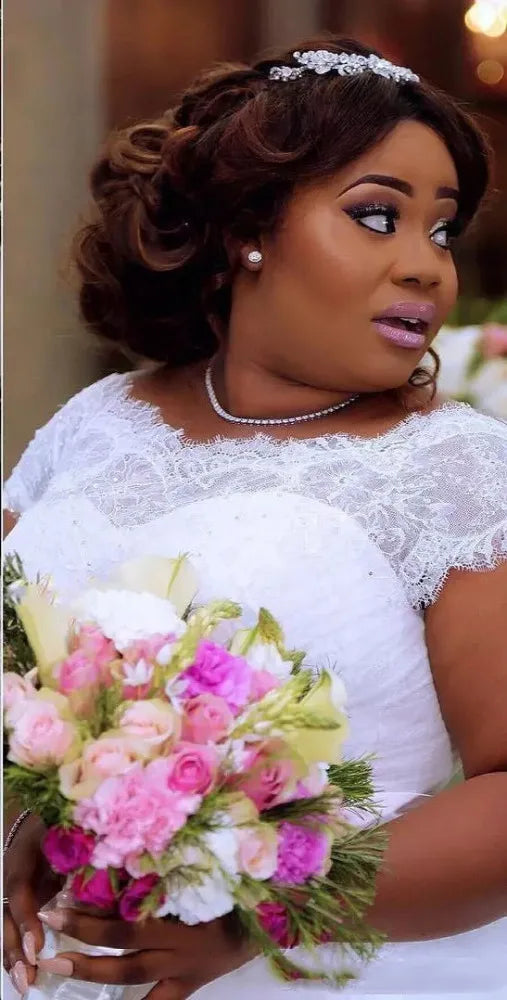 Plus Size Beach Wedding Dresses Sheer Lace Tulle Boho Bridal Gown