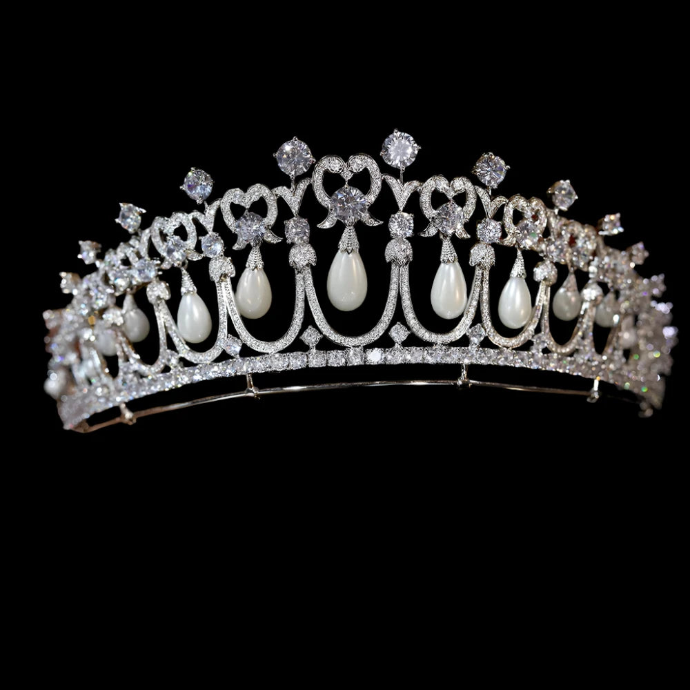47666266210537Tiara Crown Crystal Peal Cubic Zirconia Wedding Bridal Accessory, Elevate your bridal look with our exquisite Crystals and Pearls Cubic Zirconia Tiara!