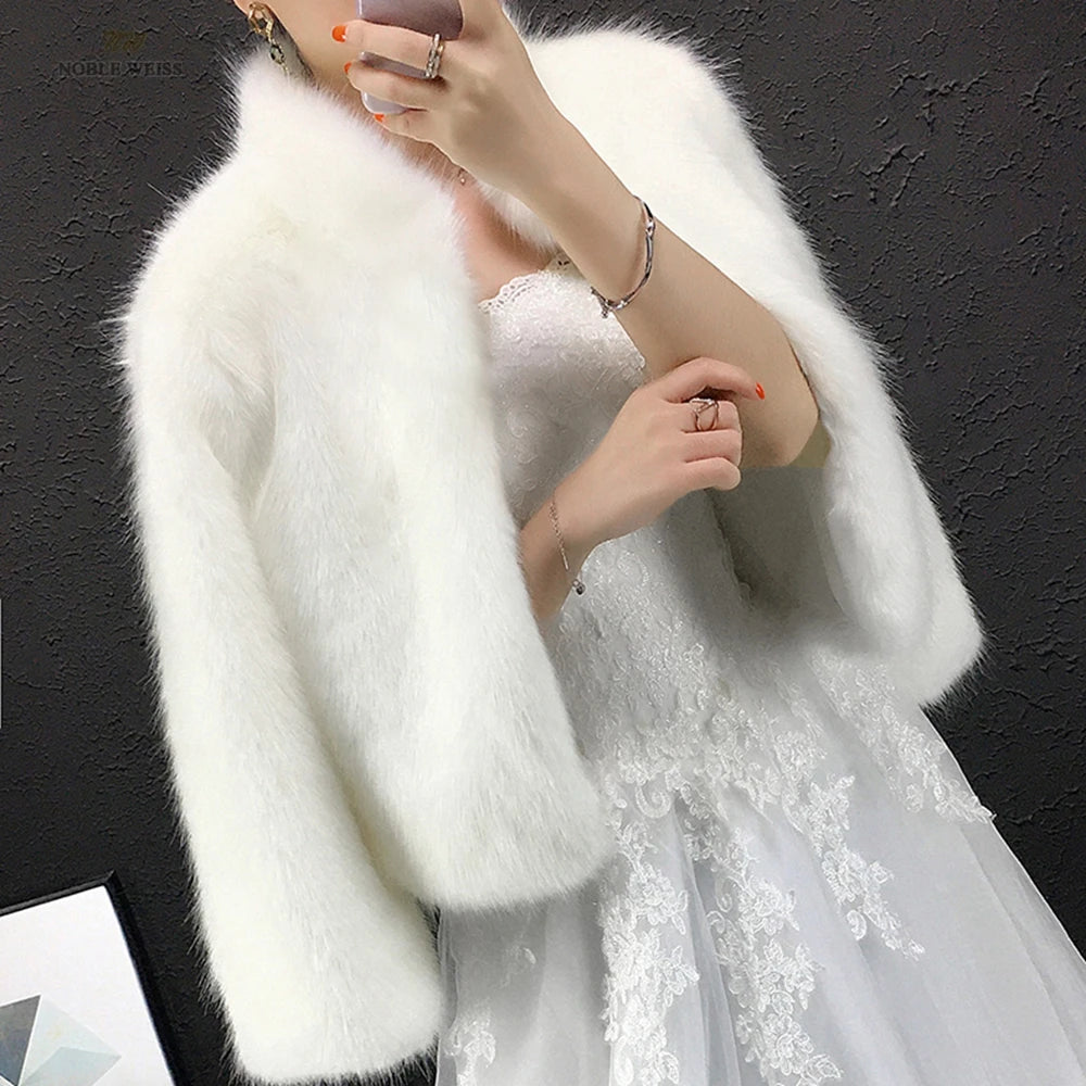 Faux Fur Wedding Bolero Jacket Bridal Coat Accessory,  Indulge in luxury with our faux fur ladies' formal shawl jacket. This exquisite piece boasts a straightv