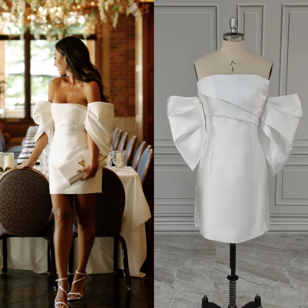 Short Sheath Puffy Sleeves Mini Wedding Dress
