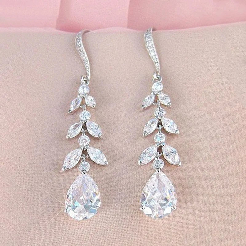 Crystal Cubic Zirconia Earrings Bridal Fashion Jewelry