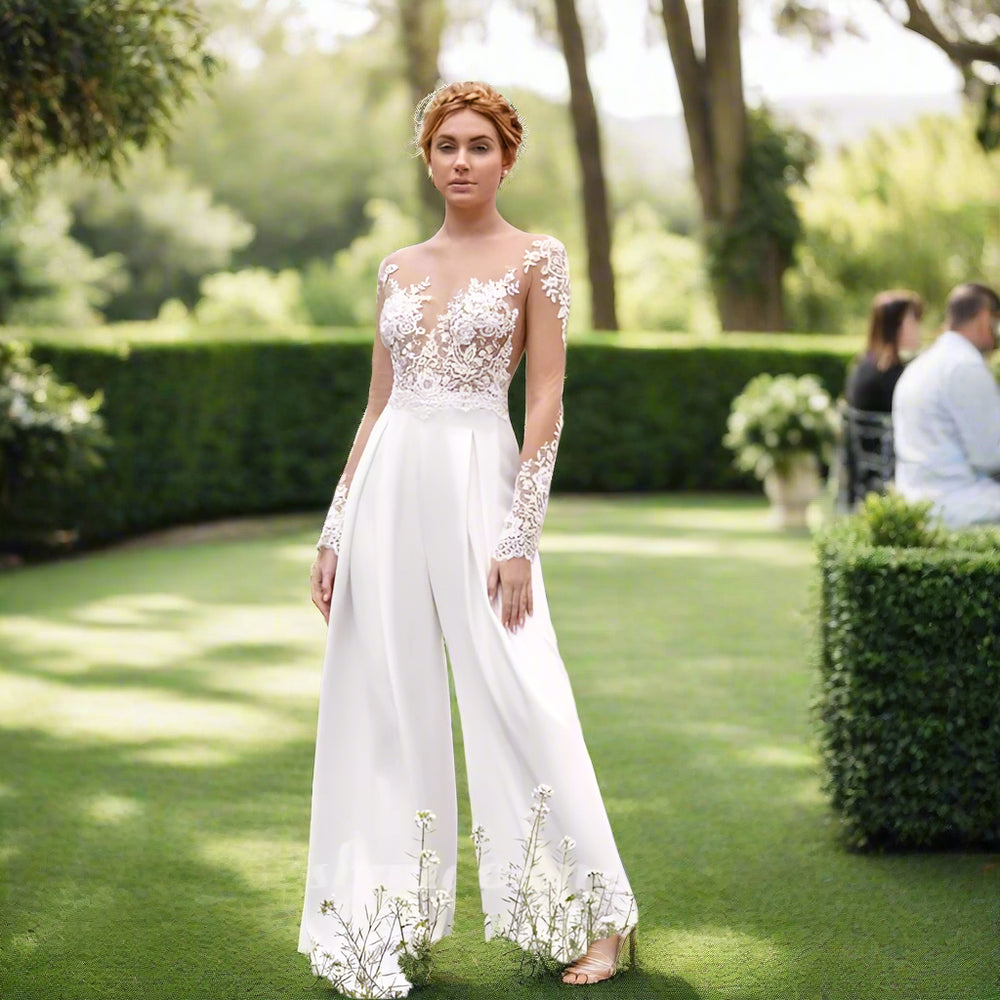 jumpsuit wedding dress Wedding Jumpsuit Lace Beach Boho Bridal Suit – Tulle Lux Bridal Company