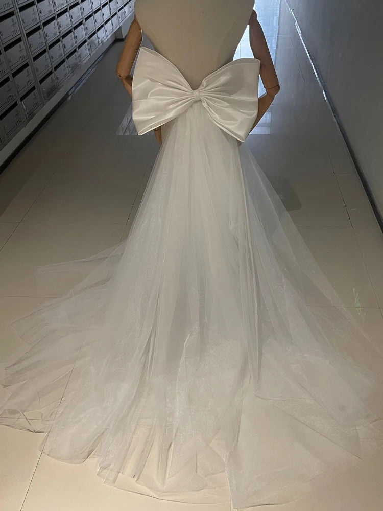 Detachable Bow Tulle Satin Wedding Dress Bridal Train, Elevate the elegance of your wedding dress with a detachable, opulent satin bow