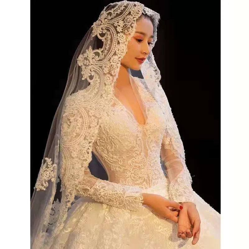 Wedding Veil Cathedral Length Tulle Lace Edge Bridal Accessory, Elevate your wedding day look with our Lace Edge Tulle Cathedral Veil