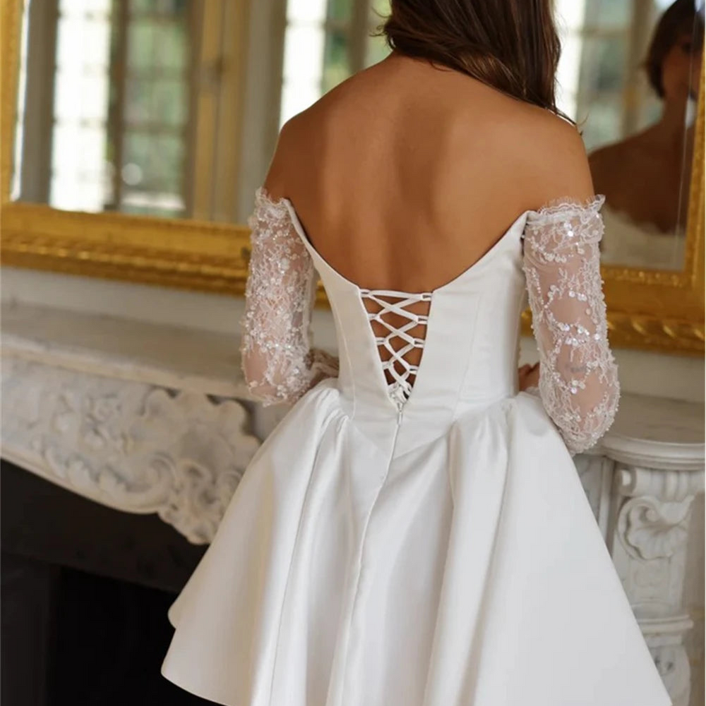 short lace tulle wedding dress Short Bridal Wedding Dress with Convertible Puffy Tulle Train  Strapl   WonderlandByLilian