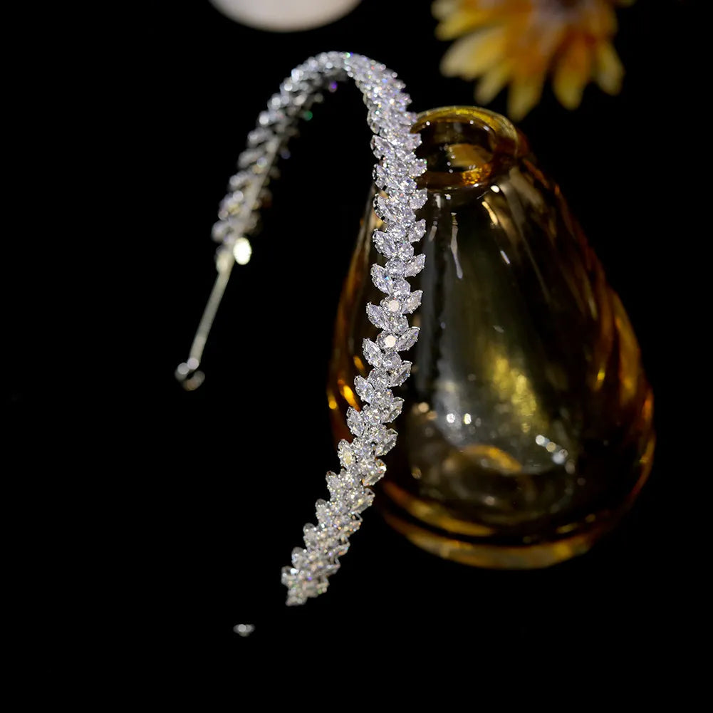 Bridal Headpiece Cubic Zirconia Crystal Wedding Crown Headband, Transform into a breathtaking bridal crown, this headband features delicate cubic zirconia 