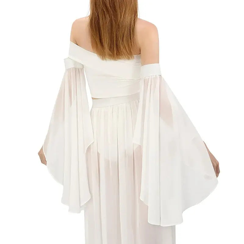 Detachable long sleeve tulle arm accessories in white, featuring airy, winged design perfect for elegant occasions.