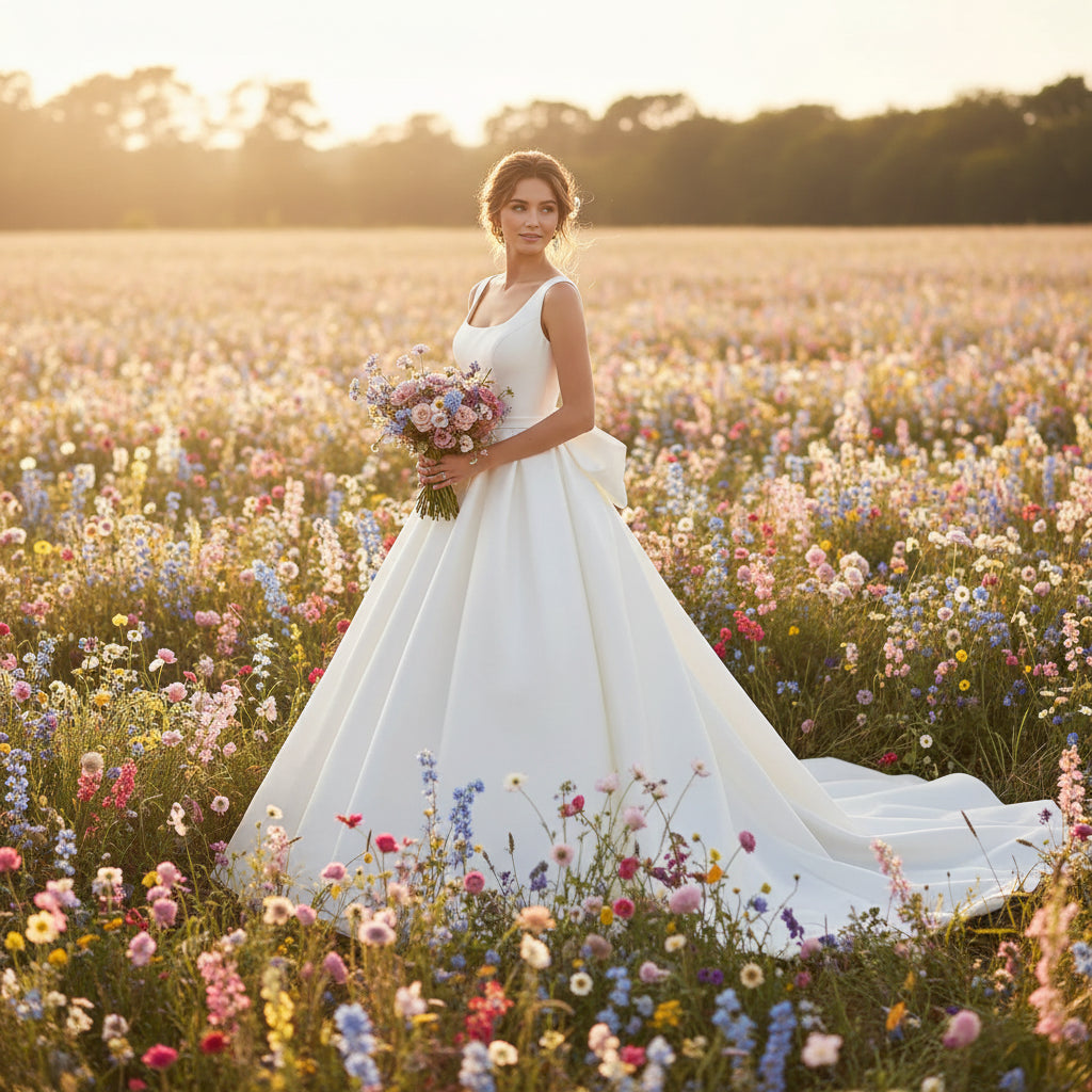 A-line Sleeveless Bow Zipper Satin Wedding Dress