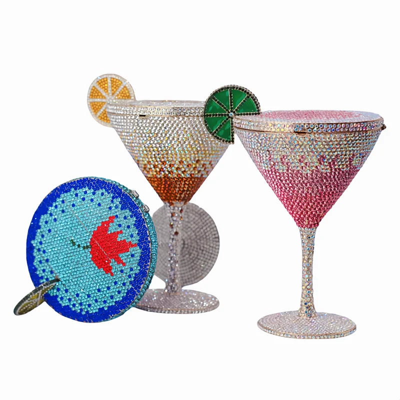 Beaded Clutch For Special Occasions Martini Cocktail Crystal Purse, Elevate your evening ensemble with the Martini Cocktail Cup 
