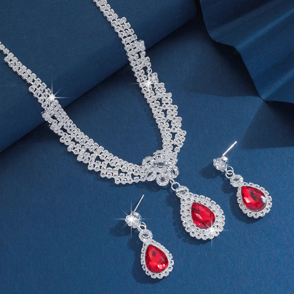 Jewelry Set 3 Piece Necklace Earrings Crystal Wedding Accessories, Indulge in luxury with our 3PC Women's Fashion Crystal Chain W